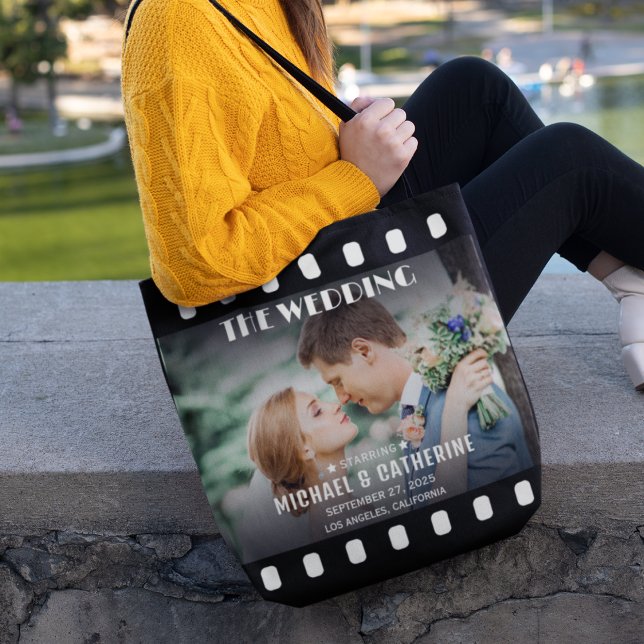 Bolsa Tote Cartaz de Filme Faixa Preta e Branca Casamento (Criador carregado)