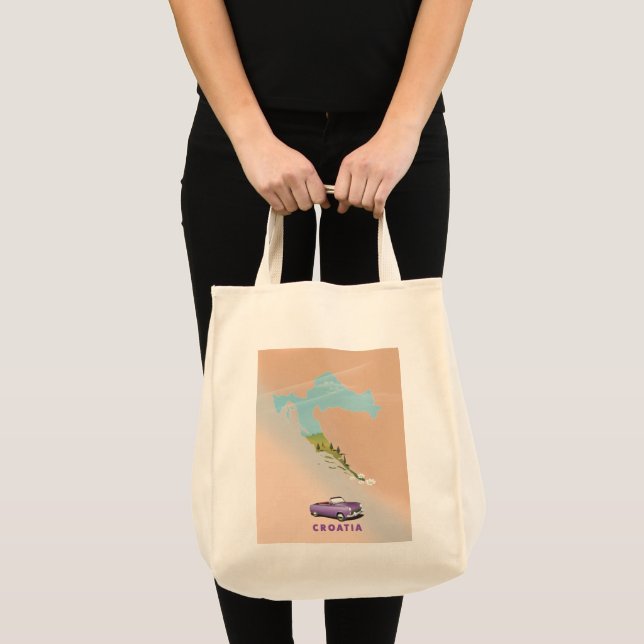 Bolsa Tote Cartaz de impressão ilustrado do mapa da Croácia. (Frente (produto))