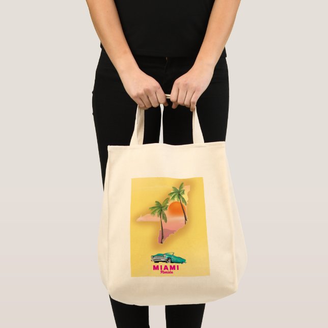 Bolsa Tote Cartaz de mapa ilustrado de Miami Flórida (Frente (produto))