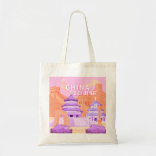 Bolsa Tote Cartaz de Viagem de Pequim China Arte Rosa e Lav