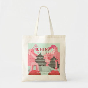 Bolsa Tote Cartaz de Viagem de Pequim China Arte Verde Ment