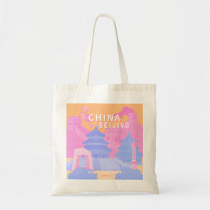 Bolsa Tote Cartaz de Viagem de Pequim China Pastel Rosa & A