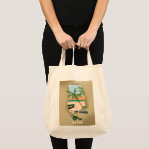 Bolsa Tote Cartaz de viagem ilustrado do mapa de Gana.