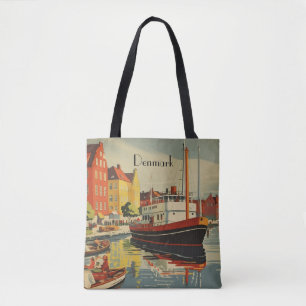 Bolsa Tote Cartaz de viagem vintage da Dinamarca personalizáv
