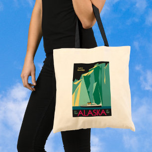Bolsa Tote Cartaz de Viagem Vintage, Geleira Taku, Alasca