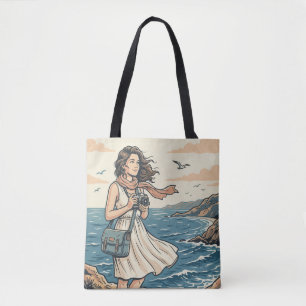 Bolsa Tote Cartaz Ilustrado de Fotografia de Viagens Costeira