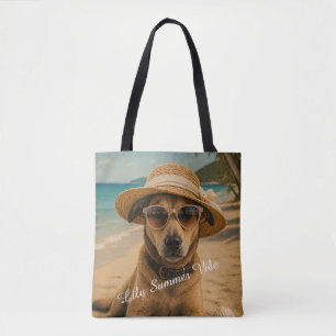 Bolsa Tote Cartaz Retro de Praia com Imagem e Texto Personali