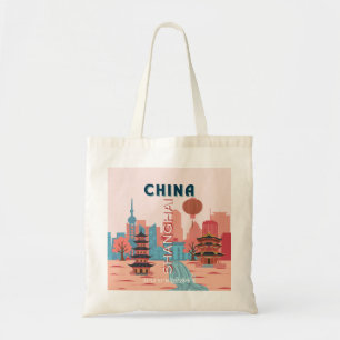 Bolsa Tote Cartaz Retro Vintage de Viagens à China em Xangai