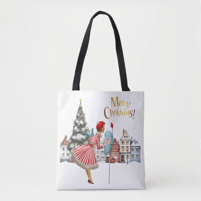 Bolsa Tote cartões de natal de Postada de Lady 1950 (Frente)