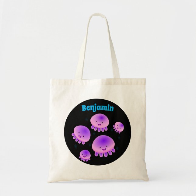 Bolsa Tote Cartografia de medusa-púrpura-rosa-branca kawaii (Frente)