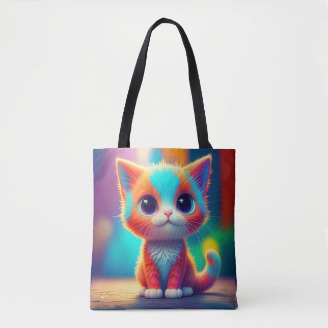 Bolsa Tote Cartografia do Rainbow Coloring Kitten (Frente)