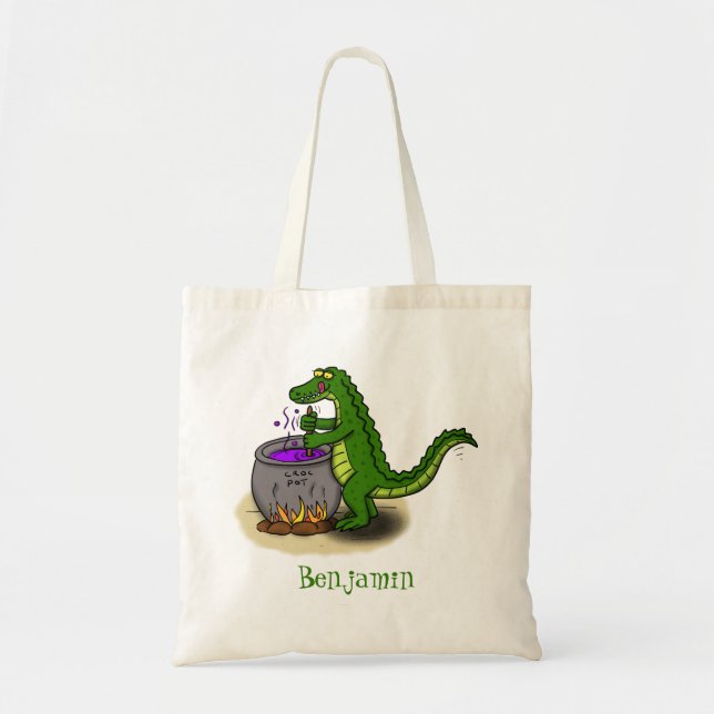 Bolsa Tote Cartografia engraçada do cozinhar de jacaré verde (Frente)
