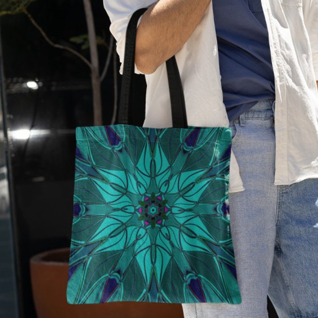 Bolsa Tote Cartografia Mandala Flor Azul (Criador carregado)