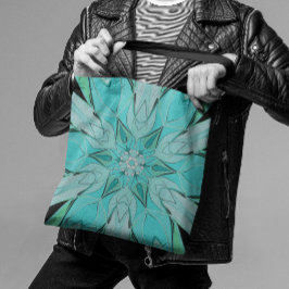 Bolsa Tote Cartografia Mandala Flor Azul e Verde