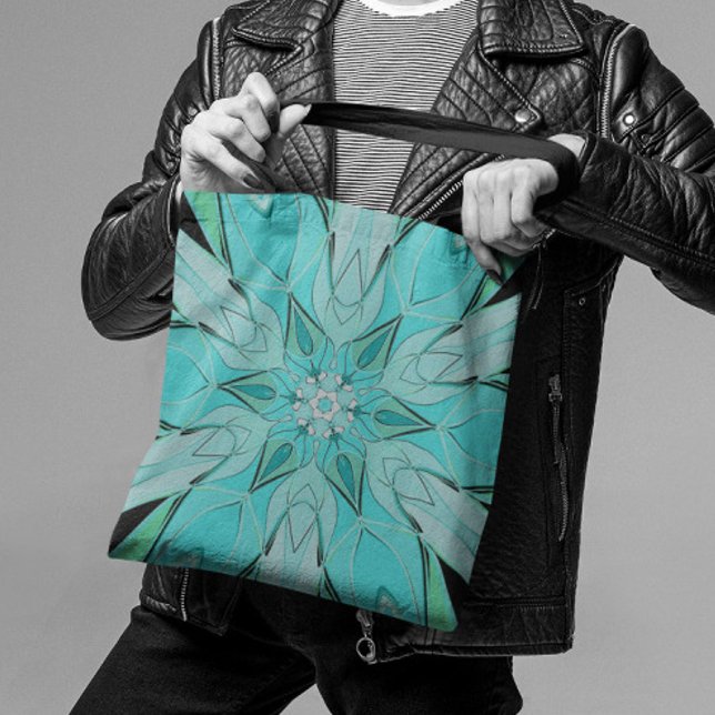 Bolsa Tote Cartografia Mandala Flor Azul e Verde (Criador carregado)