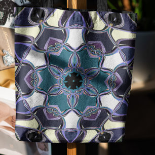 Bolsa Tote Cartografia Mandala Flor Azul Roxo Preto e Branco