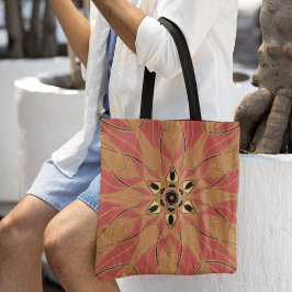 Bolsa Tote Cartografia Mandala Flor Laranja e Rosa