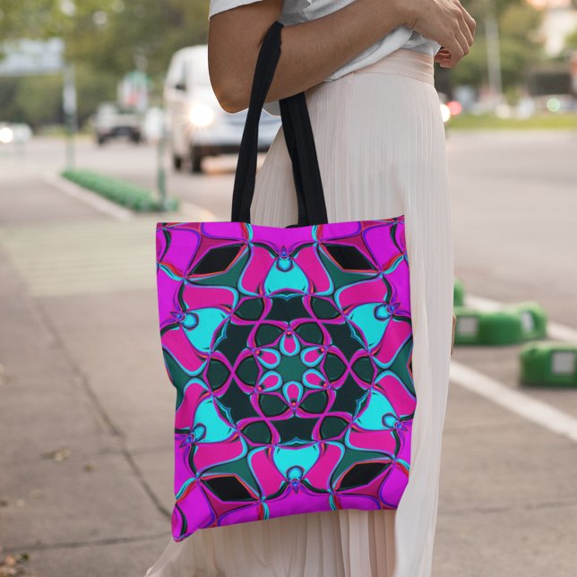 Bolsa Tote Cartografia Mandala Flor Rosa e Azul (Criador carregado)