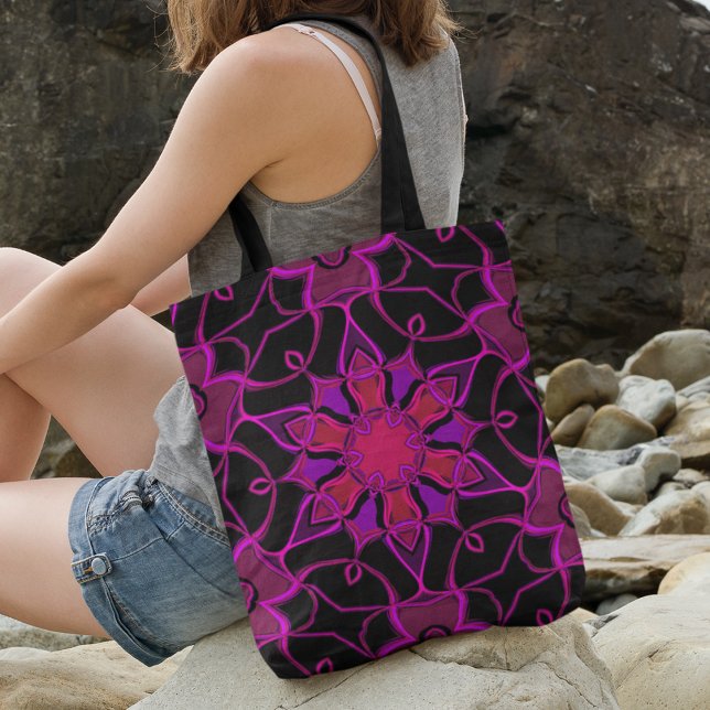 Bolsa Tote Cartografia Mandala Flor Rosa e Negro (Criador carregado)