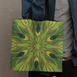 Bolsa Tote Cartografia Mandala Flor Verde Amarelo e Azul