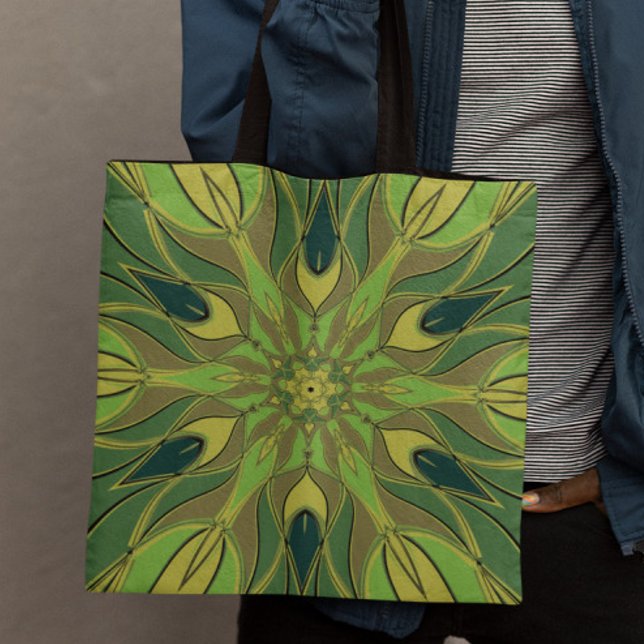 Bolsa Tote Cartografia Mandala Flor Verde Amarelo e Azul (Criador carregado)