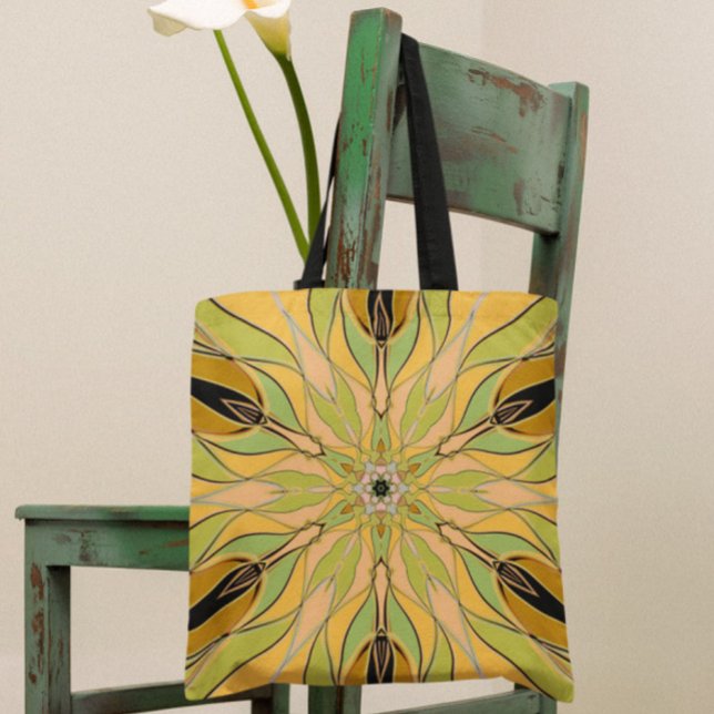 Bolsa Tote Cartografia Mandala Flor Verde Amarelo e Laranja (Criador carregado)