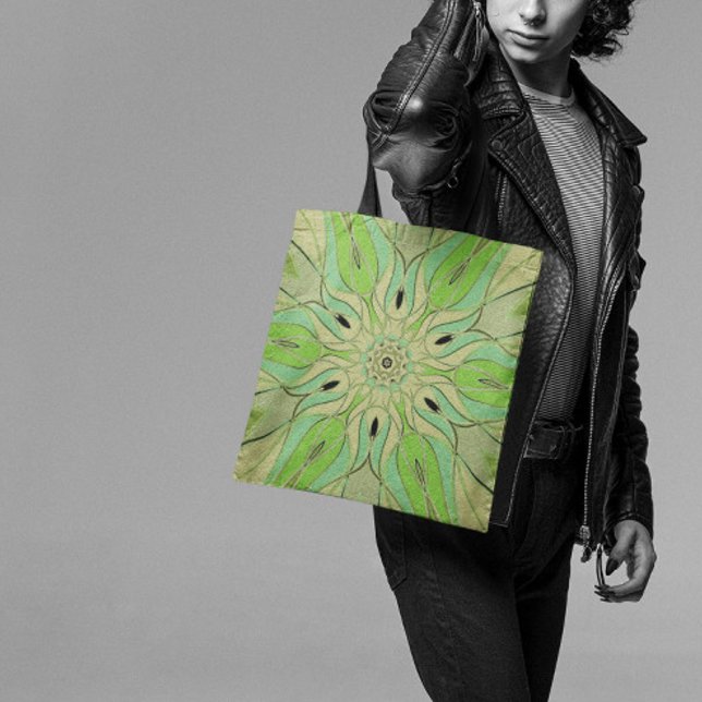 Bolsa Tote Cartografia Mandala Flor Verde e Azul (Criador carregado)