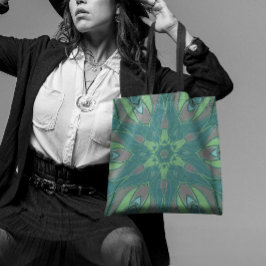 Bolsa Tote Cartografia Mandala Flor Verde e Azul