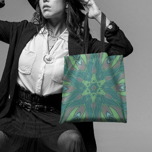 Bolsa Tote Cartografia Mandala Flor Verde e Azul