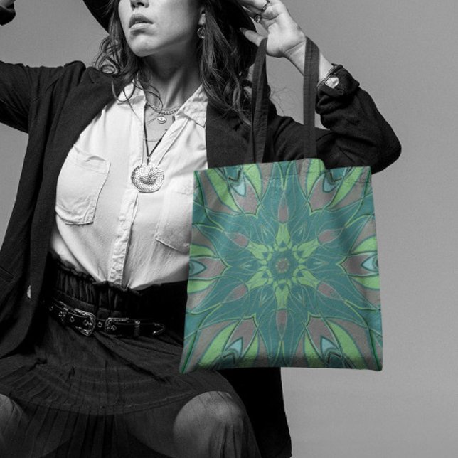 Bolsa Tote Cartografia Mandala Flor Verde e Azul (Criador carregado)