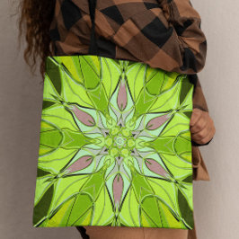 Bolsa Tote Cartografia Mandala Flor Verde e Rosa