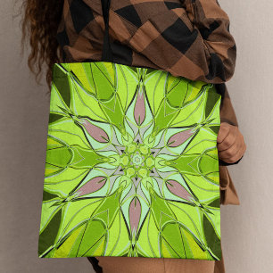 Bolsa Tote Cartografia Mandala Flor Verde e Rosa