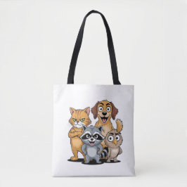 Bolsa Tote Cartoon Animal Friends Team Illustration