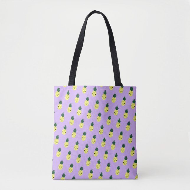 Bolsa Tote Cartoon Bonito Kawaii Pineapple Padrão (Frente)