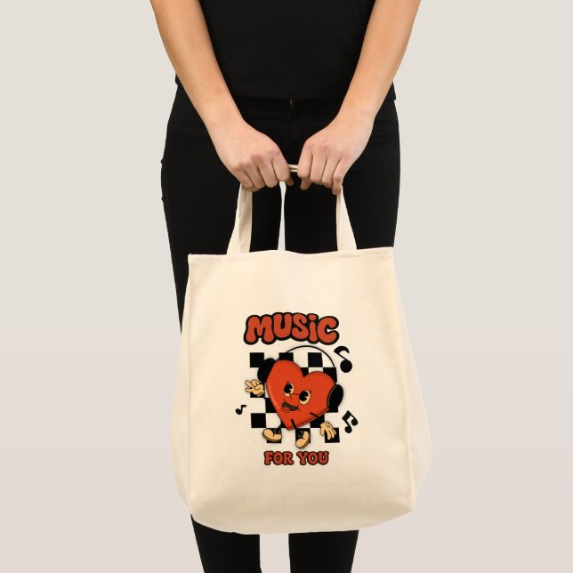 Bolsa Tote Cartoon 🎧 Borracha Coração Musical - Aesthet Retr (Frente (produto))