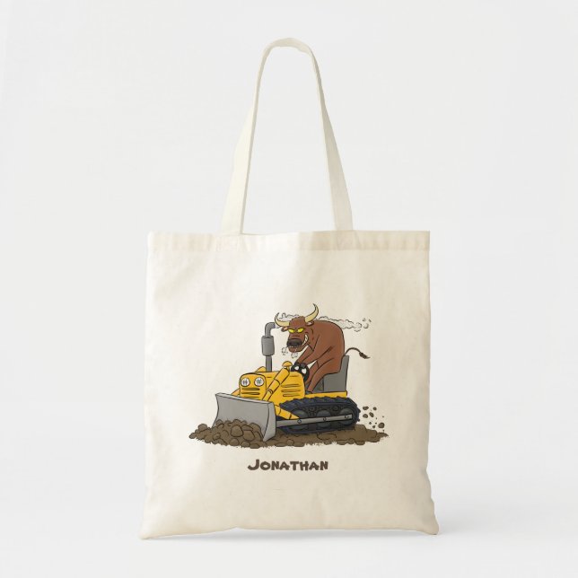 Bolsa Tote Cartoon buldozer engraçado (Frente)