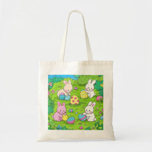 Bolsa Tote Cartoon Bunnies de Páscoa e ovos coloridos