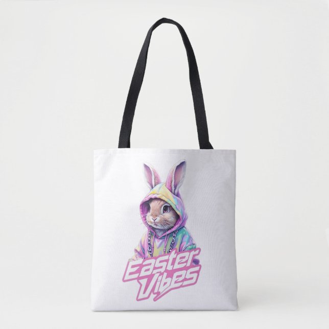 Bolsa Tote Cartoon bunny Páscoa Vibes Art (Frente)