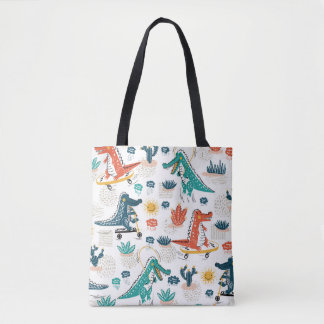 Bolsa Tote Cartoon Crocodile: Vintage Animal Wallpaper
