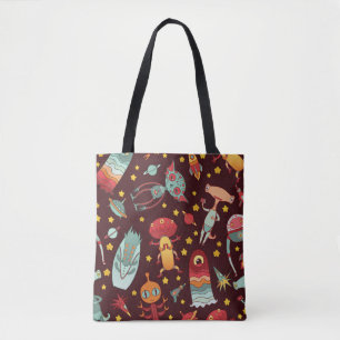 Bolsa Tote Cartoon de alienígena: Divertimento no Espaço Vint
