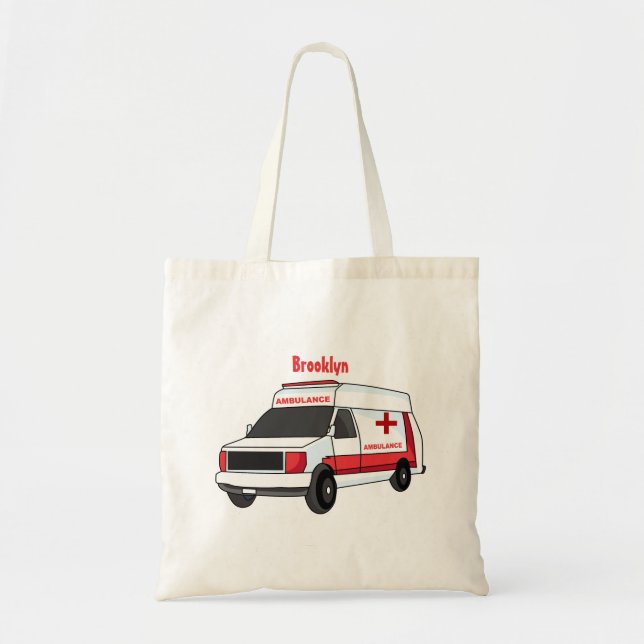 Bolsa Tote Cartoon de ambulância vermelha (Frente)