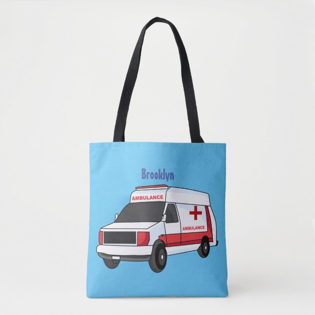 Bolsa Tote Cartoon de ambulância vermelha (Frente)