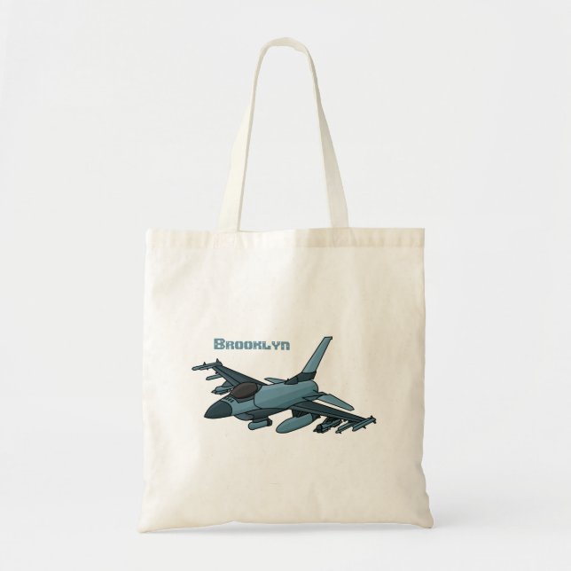 Bolsa Tote Cartoon de avião de combate militar (Frente)