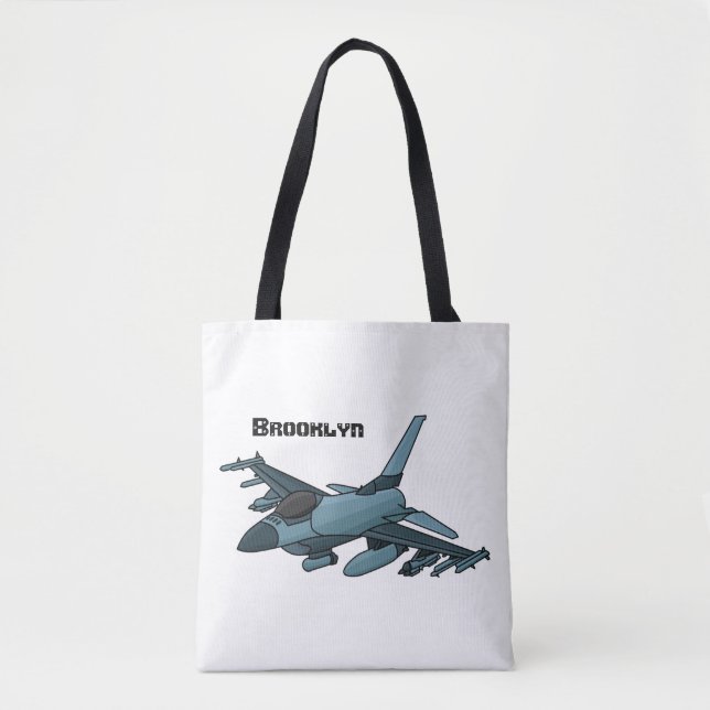 Bolsa Tote Cartoon de avião de combate militar (Frente)