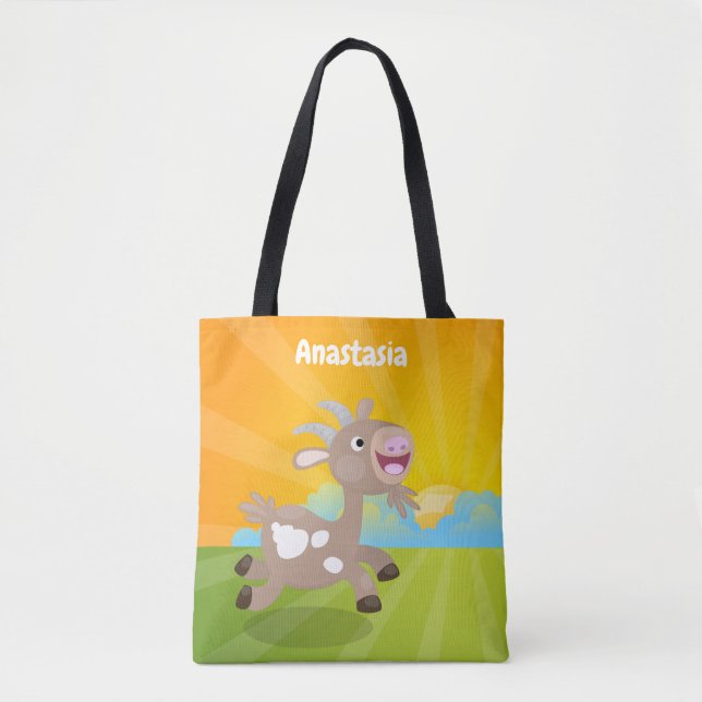 Bolsa Tote Cartoon de cabra feliz e bonito (Frente)