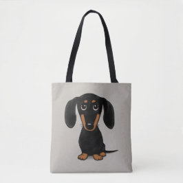 Bolsa Tote Cartoon de cachorro preto-e-bronzeado