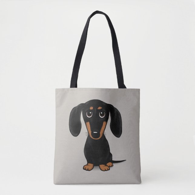 Bolsa Tote Cartoon de cachorro preto-e-bronzeado (Frente)