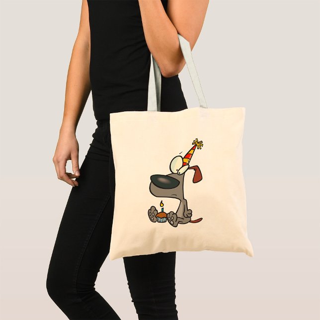 Bolsa Tote Cartoon de Cachorro Triste de Aniversário com Bolo (Criador carregado)