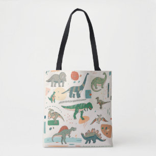Bolsa Tote Cartoon de dinossauro: conjunto de ilustrações de