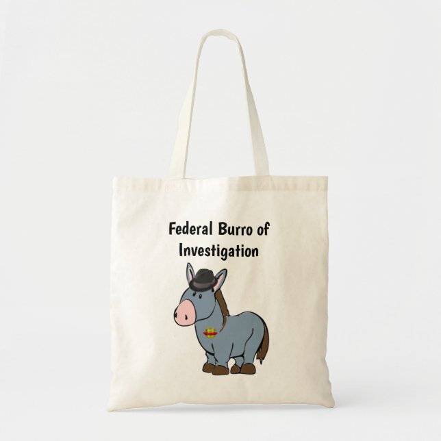 Bolsa Tote Cartoon de Donkey, Burro Federal de Investigação d (Frente)